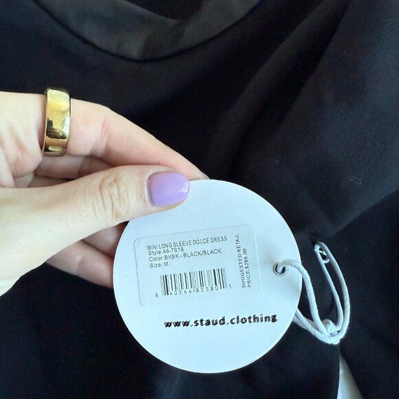 NWT Staud Dolce Mini Dress Black Jersey Bodycon Long Sleeve Waist Cut-out Medium - Picture 4 of 10